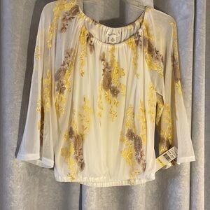 Skye’s The Limit “Feel the Sun” Collection Yellow Floral Embroidered Blouse NWT